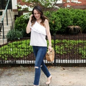 One shoulder eyelet top